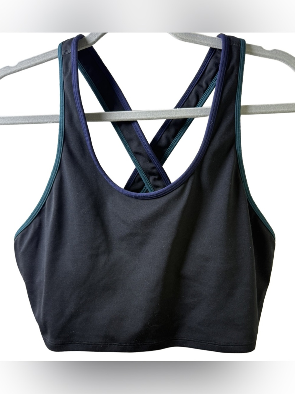 Cotopaxi Fruta Black Sports Bralette with Teal & Navy Trim